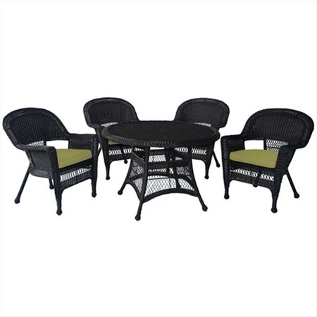 PROPATION 5 Piece Espresso Wicker Dining Set - Green Cushions PR1363919